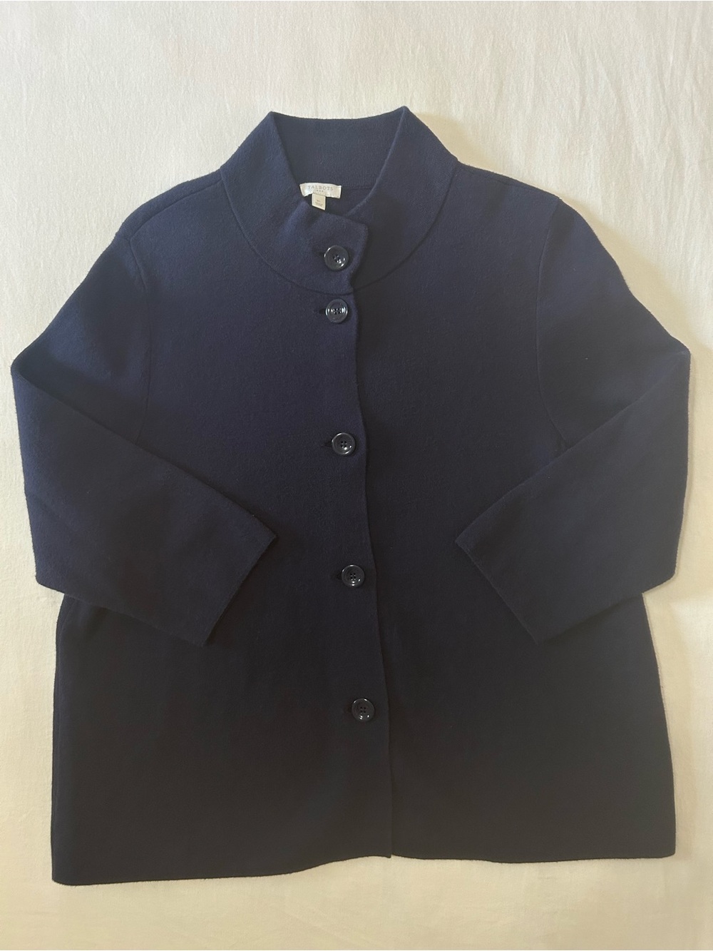 Talbots Navy Blue Milano Knit Jacket Stand Collar Button Up Cotton Viscose XL
